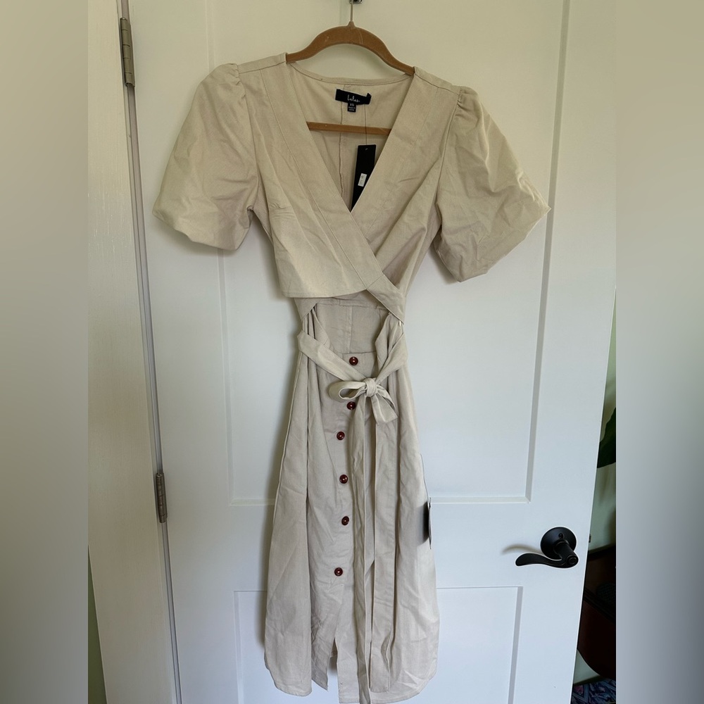 NWT size XS Lulus linen blend wrap top button front skirt DRESS